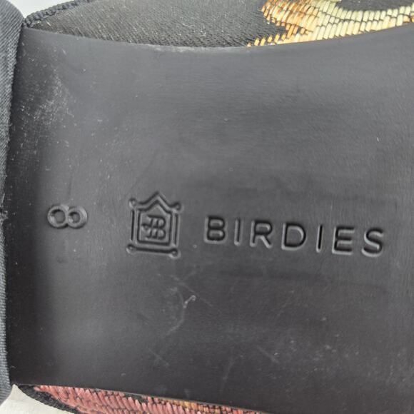 Birdies Flats Womens 8 Phoebe Floral Jacquard Mules Asian Black Gold Retro Glam - Picture 8 of 9